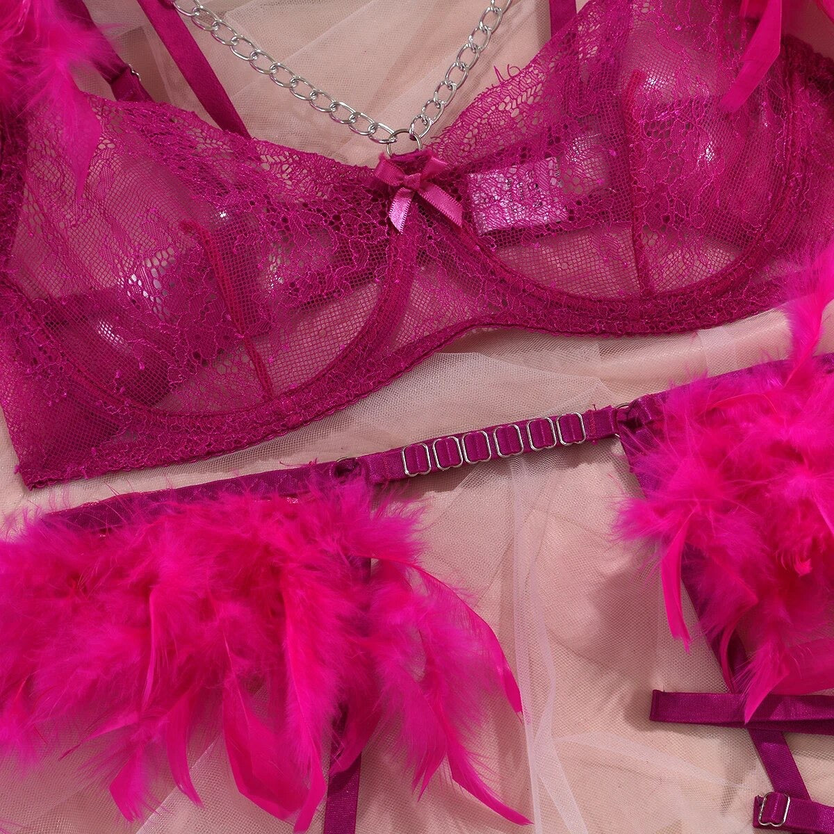 LOVE PLUS ONE GARTER SET in DOUBLE PINK Purple Sky