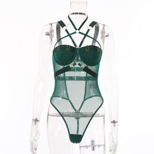 Load image into Gallery viewer, TRIPLE STRAP MESH BODYSUIT in EMERALD GREEN
