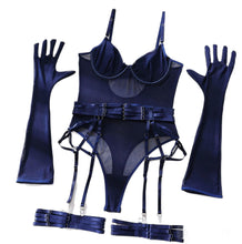 Load image into Gallery viewer, &#39;TAINTED LOVE&#39; GARTER BODYSUIT with GLOVES in NAVY