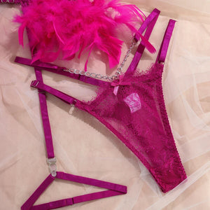'LOVE PLUS ONE'  GARTER SET in DOUBLE PINK