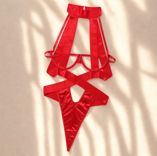 ‘READY OR NOT' BONDAGE BODYSUIT/OVERSUIT in FIRE RED
