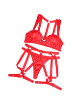 Load image into Gallery viewer, &#39;KISS ME&#39; HARNESS GARTER SET in RED FIRE