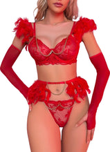 Load image into Gallery viewer, &#39;LOVE PLUS ONE&#39;  GARTER SET in CHILLI RED