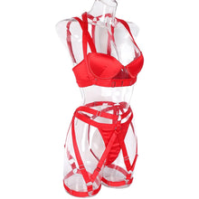 Load image into Gallery viewer, &#39;KISS ME&#39; HARNESS GARTER SET in RED FIRE