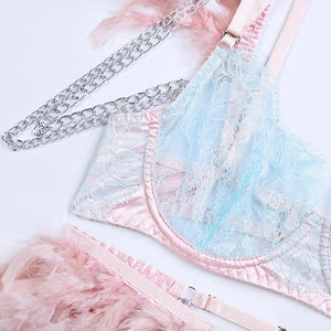'LOVE PLUS ONE'  GARTER SET in PINK & MINT