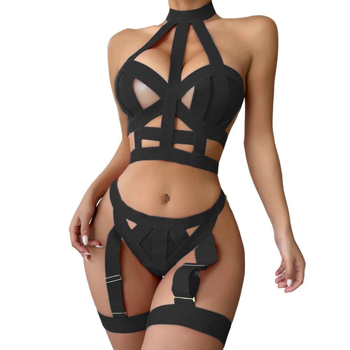 SIGNATURE 4-PIECE BONDAGE GARTER SET in SMUDGE BLACK