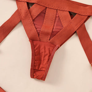 SIGNATURE 4-PIECE BONDAGE GARTER SET in BURNT ORANGE