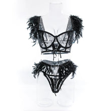 Load image into Gallery viewer, &#39;LOVE PLUS ONE&#39;  CORSET GARTER SET in INK BLACK