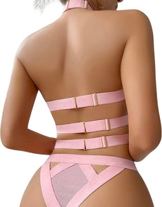 SIGNATURE 4-PIECE BONDAGE GARTER SET in BABY PINK