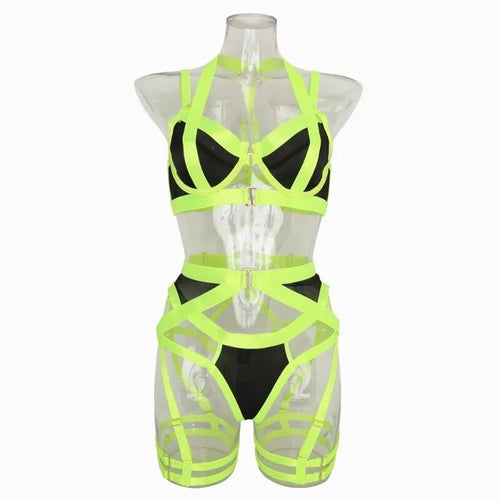 SIGNATURE 5-PIECE JEWEL GARTER SET in BLACK & NEON