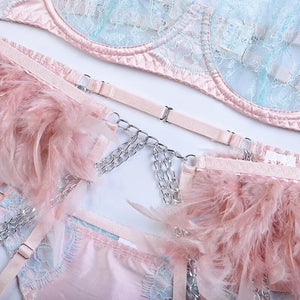 'LOVE PLUS ONE'  GARTER SET in PINK & MINT