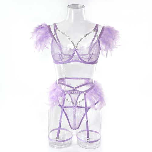 'LOVE PLUS ONE'  GARTER SET in PALE PURPLE