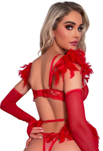 'LOVE PLUS ONE'  GARTER SET in CHILLI RED