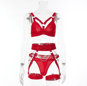 'DIP IT LOW' GARTER SET in CANDY RED