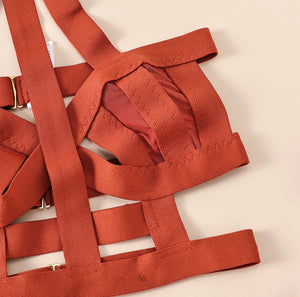 SIGNATURE 4-PIECE BONDAGE GARTER SET in BURNT ORANGE
