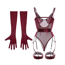 Load image into Gallery viewer, &#39;TAINTED LOVE&#39; GARTER BODYSUIT with GLOVES in WINE