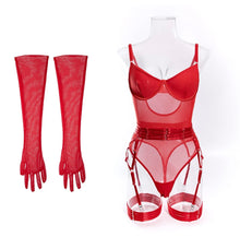 Load image into Gallery viewer, ‘TAINTED LOVE&#39; GARTER BODYSUIT with GLOVES in HOT RED