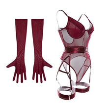 Load image into Gallery viewer, &#39;TAINTED LOVE&#39; GARTER BODYSUIT with GLOVES in WINE