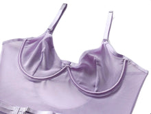 Load image into Gallery viewer, &#39;TAINTED LOVE&#39; GARTER BODYSUIT with GLOVES in PALE PURPLE