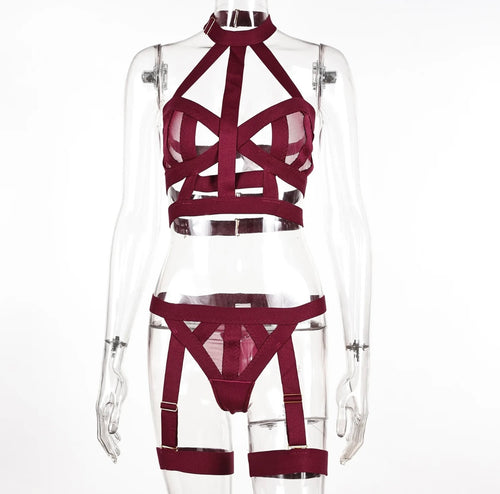 SIGNATURE 4-PIECE BONDAGE GARTER SET in MAGENTA