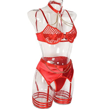 Load image into Gallery viewer, &#39;CROSS MY HEART&#39; CHAIN DETAIL GARTER SET in CRIMSON RED