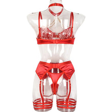 Load image into Gallery viewer, &#39;CROSS MY HEART&#39; CHAIN DETAIL GARTER SET in CRIMSON RED