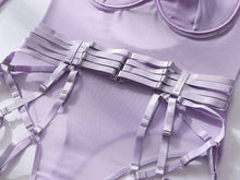Load image into Gallery viewer, &#39;TAINTED LOVE&#39; GARTER BODYSUIT with GLOVES in PALE PURPLE