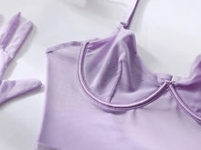 Load image into Gallery viewer, &#39;TAINTED LOVE&#39; GARTER BODYSUIT with GLOVES in PALE PURPLE