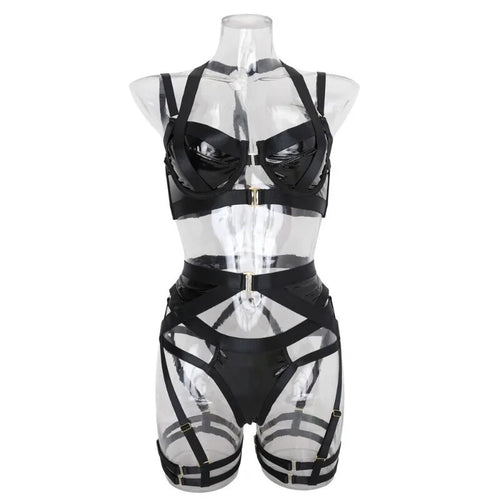 SIGNATURE 5-PIECE JEWEL GARTER SET in BLACK PU