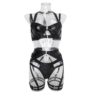 SIGNATURE 5-PIECE JEWEL GARTER SET in BLACK PU