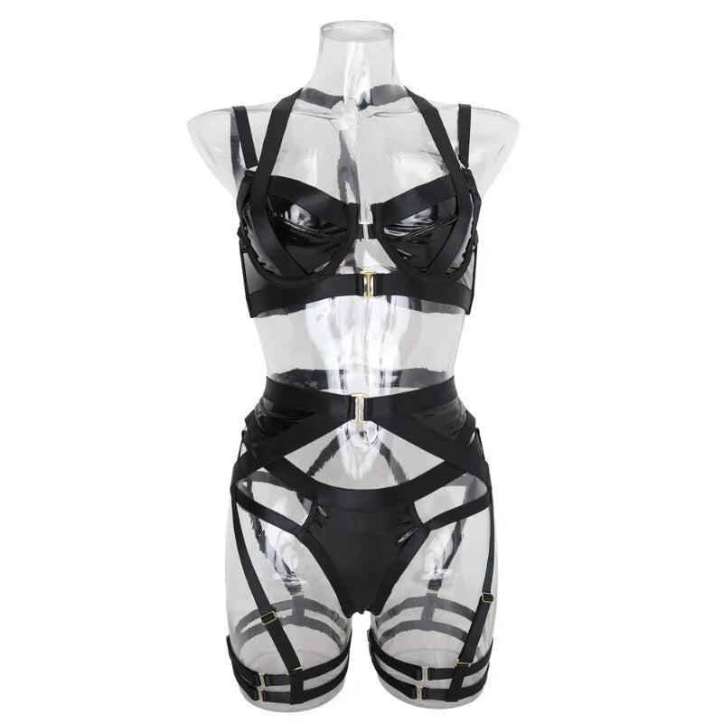SIGNATURE 5-PIECE JEWEL GARTER SET in BLACK PU