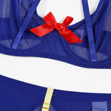 Load image into Gallery viewer, ‘BOW PEEP’ BLUE &amp; YELLOW GARTER SET with GLOVES