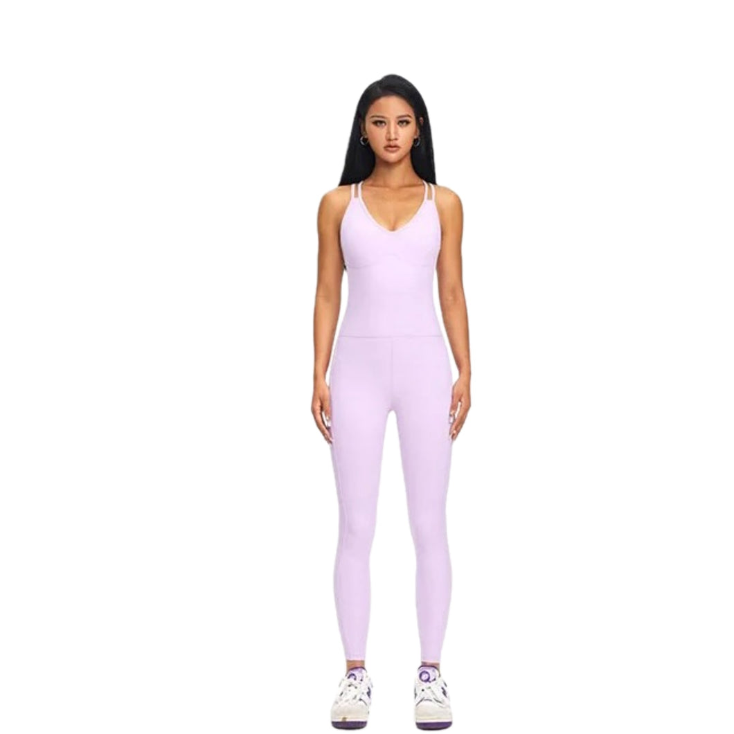 OPEN BACK JUMPSUIT IN PALE LILAC