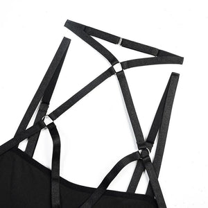 'BACK TO BLACK' BODYSUIT with HARNESS & GARTERS