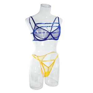 INTIMATES 'JUST POPPING OUT'  BRA & PANTIES in BLUE & YELLOW