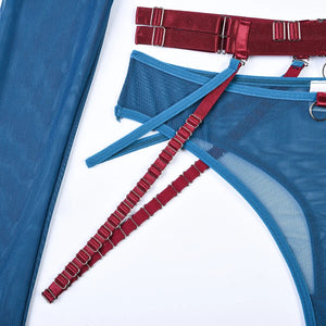 ‘EXPOSE ME’ GARTER SET in GREEN/BURGUNDY