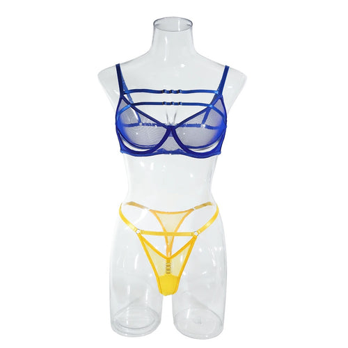 INTIMATES 'JUST POPPING OUT'  BRA & PANTIES in BLUE & YELLOW