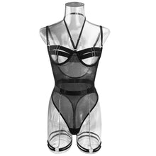 Load image into Gallery viewer, ‘CHAIN REACTION’ BONDAGE BODYSUIT in BLACK with CHAIN DETAIL