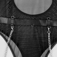Load image into Gallery viewer, ‘CHAIN REACTION’ BONDAGE BODYSUIT in BLACK with CHAIN DETAIL