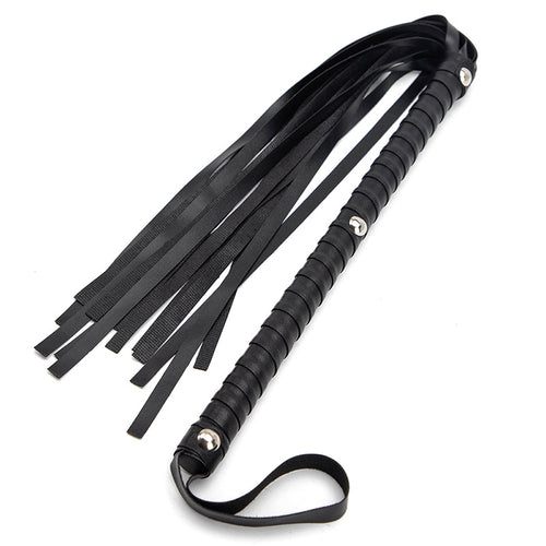 LONG HANDLE LEATHER LOOK WHIP in JET BLACK