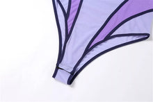 Load image into Gallery viewer, &#39;SEE YOU AGAIN&#39; SHEER CROSSOVER BONDAGE BODYSUIT in TWO-TONE PURPLE