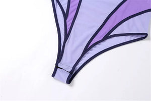 'SEE YOU AGAIN' SHEER CROSSOVER BONDAGE BODYSUIT in TWO-TONE PURPLE
