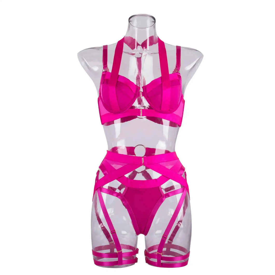 SIGNATURE 5-PIECE JEWEL GARTER SET in HOT PINK