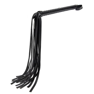 LONG HANDLE LEATHER LOOK WHIP in JET BLACK