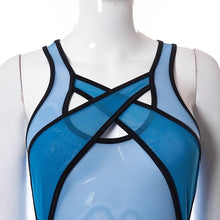 Load image into Gallery viewer, &#39;SEE YOU AGAIN&#39; SHEER CROSSOVER BONDAGE BODYSUIT in TWO-TONE BLUE