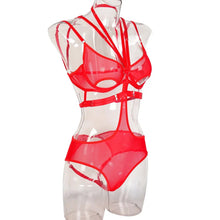 Load image into Gallery viewer, &#39;PEEK-A-BOO&#39; BONDAGE BODYSUIT in RED MESH