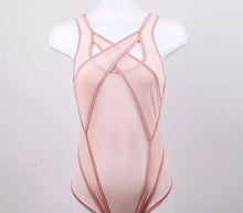 Load image into Gallery viewer, &#39;SEE YOU AGAIN&#39; SHEER CROSSOVER BONDAGE BODYSUIT in SOFT PINK