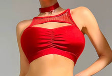 Load image into Gallery viewer, RED MESH INSERT PEEK-A-BOO SPORTS BRA