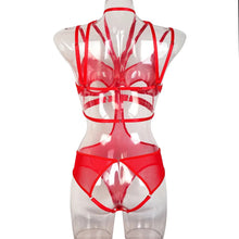 Load image into Gallery viewer, &#39;PEEK-A-BOO&#39; BONDAGE BODYSUIT in RED MESH