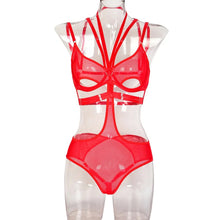 Load image into Gallery viewer, &#39;PEEK-A-BOO&#39; BONDAGE BODYSUIT in RED MESH